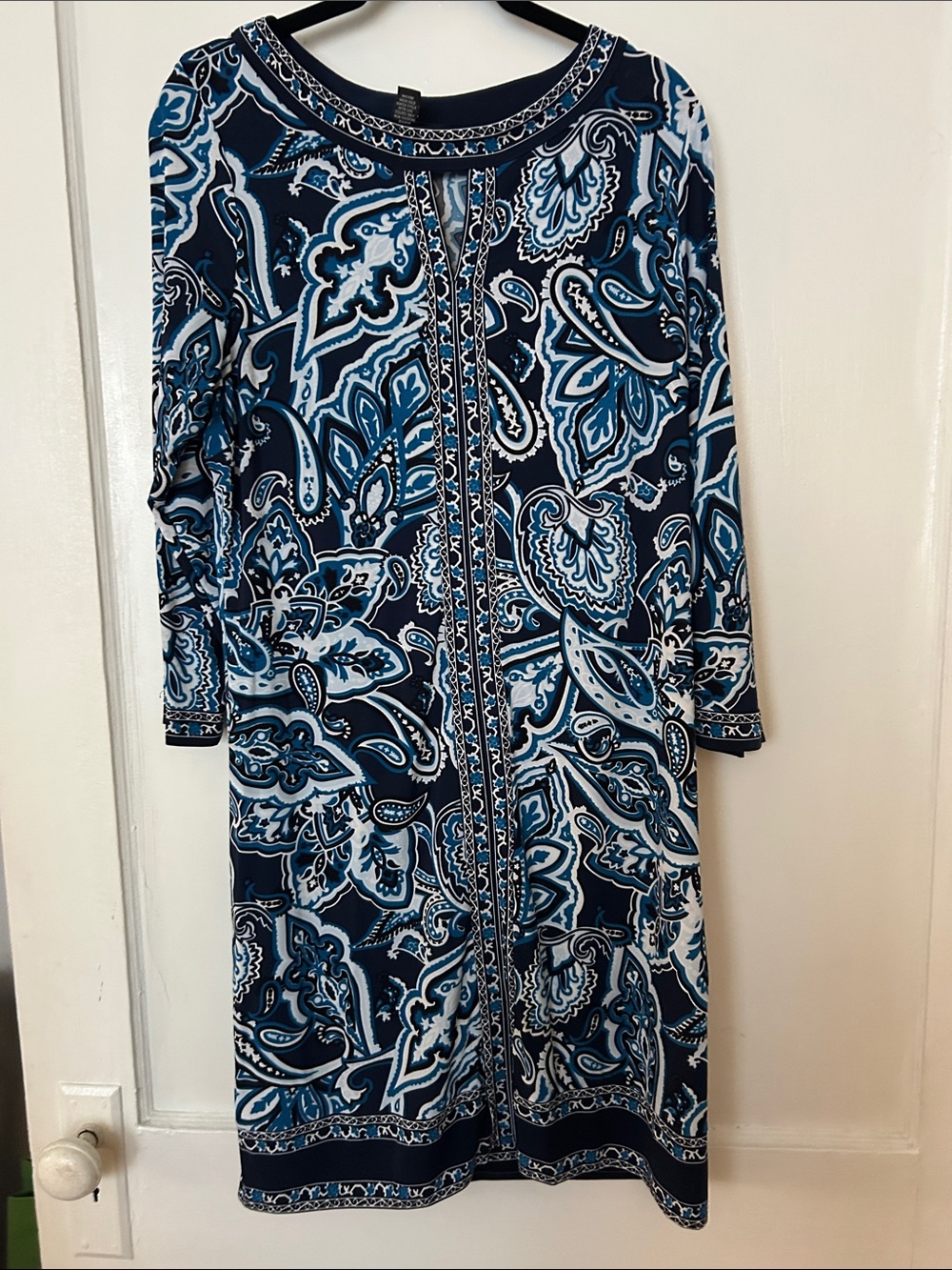 INC International Concepts Blue Paisley Long Sleeve Dress